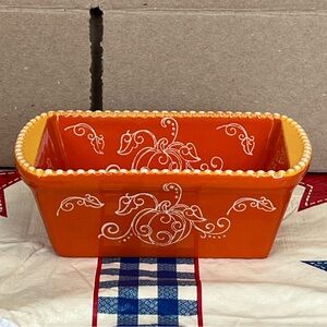 Temptations by Tara Harvest loaf pan 12 ounce dish fall orange pumpkin design